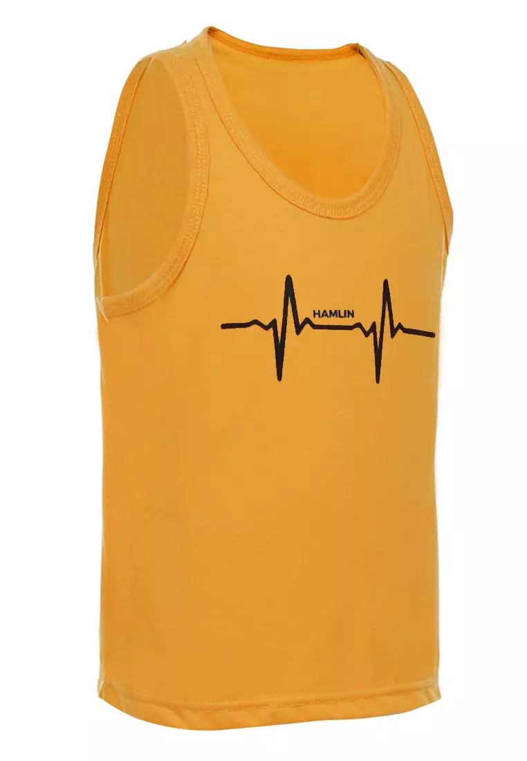 Oriel Singlet Anak Unisex Motif Detak Kids Tshirt Sleeveless Material Cotton ORIGINAL - Yellow