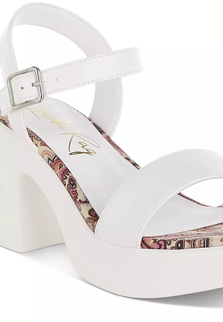 Faux Leather Pin Buckle Platform Heels in White