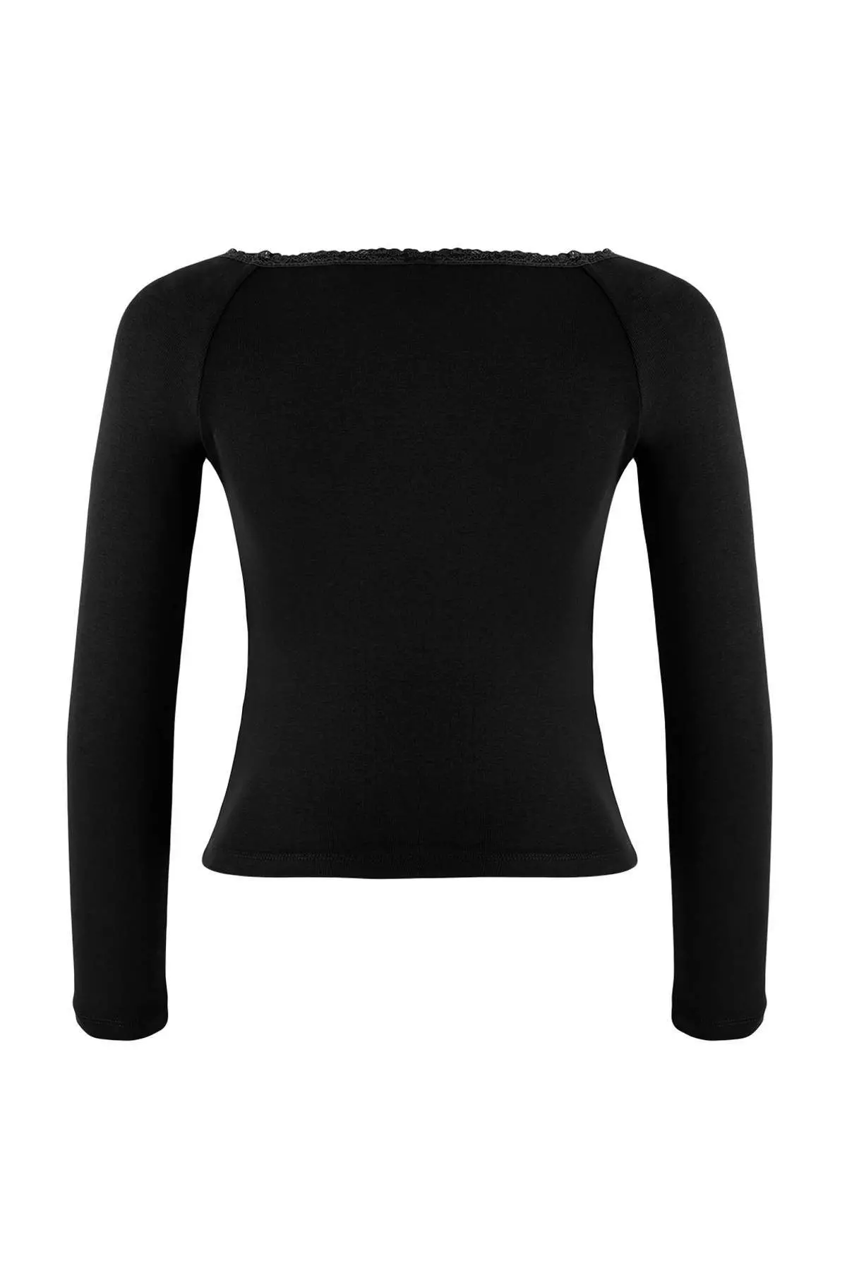 Teen Black Pool Collar Buttoned Lace Detailed Body-Fitting Flexible Knitted Blouse