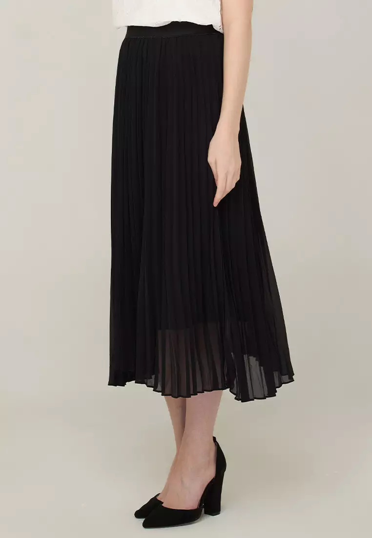 Ambherlynn A-Line Pleated Skirt  with Elastic Waist Band