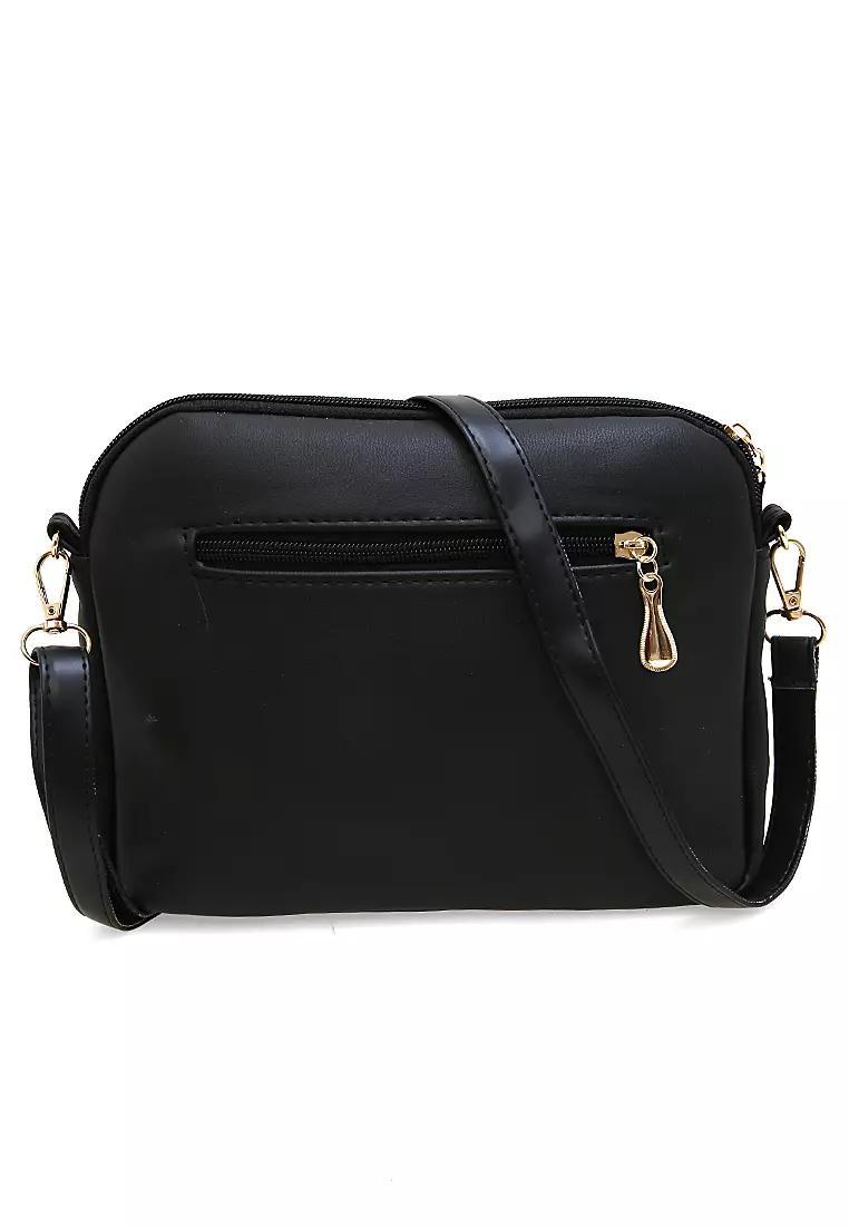Werlyn Tas Selempang Wanita Daisy Ribbon Love Casual Large Storage Material Leather Kulit ORIGINAL - Black