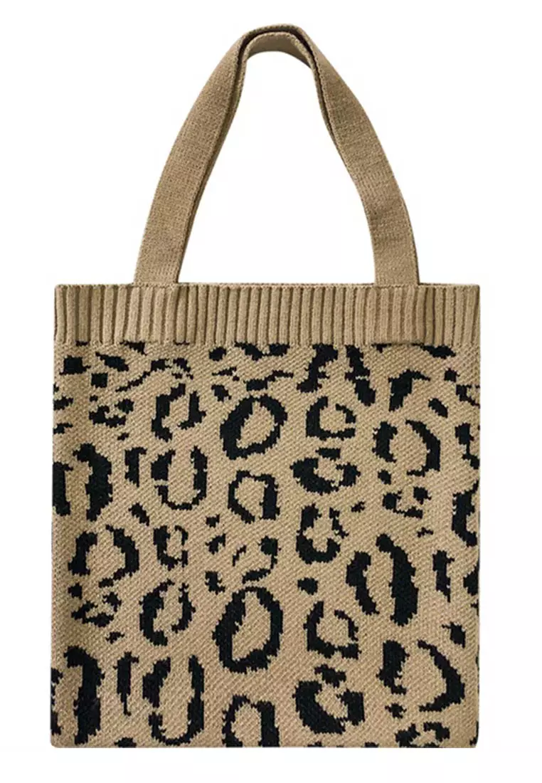 Loepard Prints Knitted Tote Bag A092511GY
