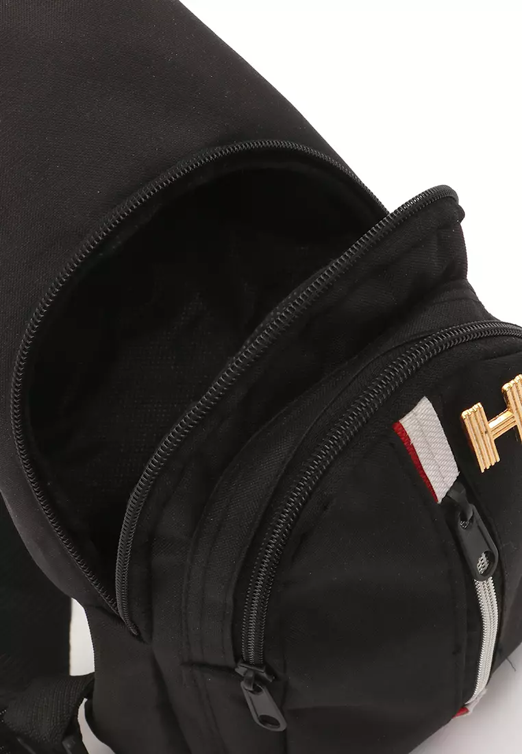 Roger Slingbag Casual Pria Desain Simple Large Storage Material Canvas ORIGINAL - Black