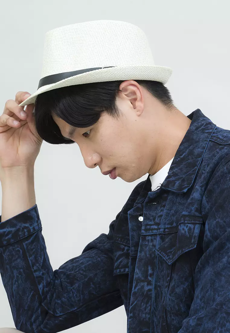 Topi fedora cowboy hat fedora ratan belt white houseofcuff