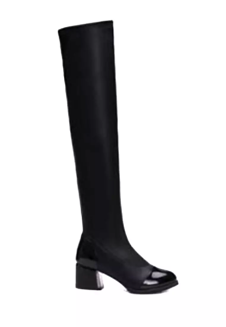 Discount on Twenty Eight Shoes  shoes - SKU: Metallic Block Heel Skinny Over Knee Boot Vb199