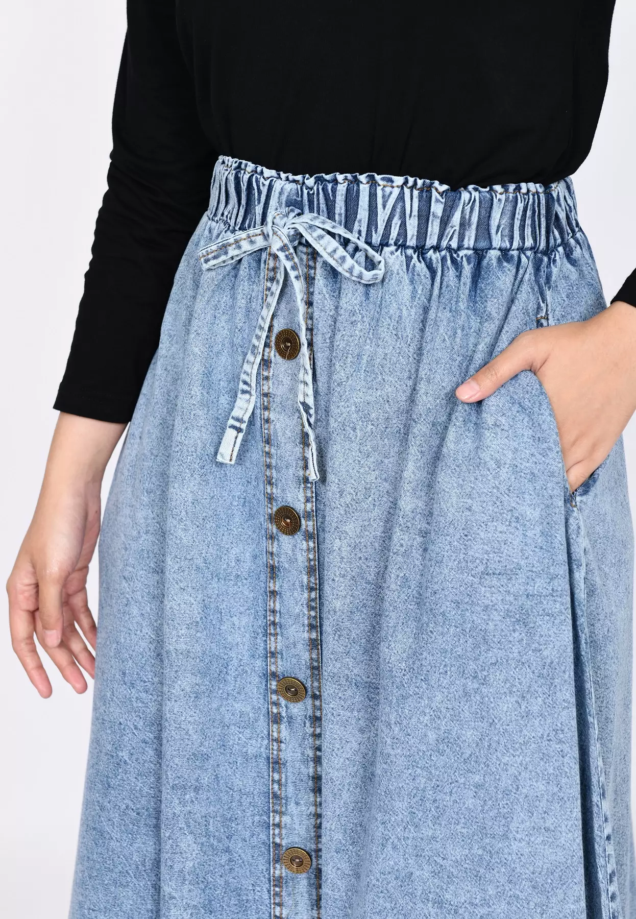 Long Skirt Denim Flare W/ Button