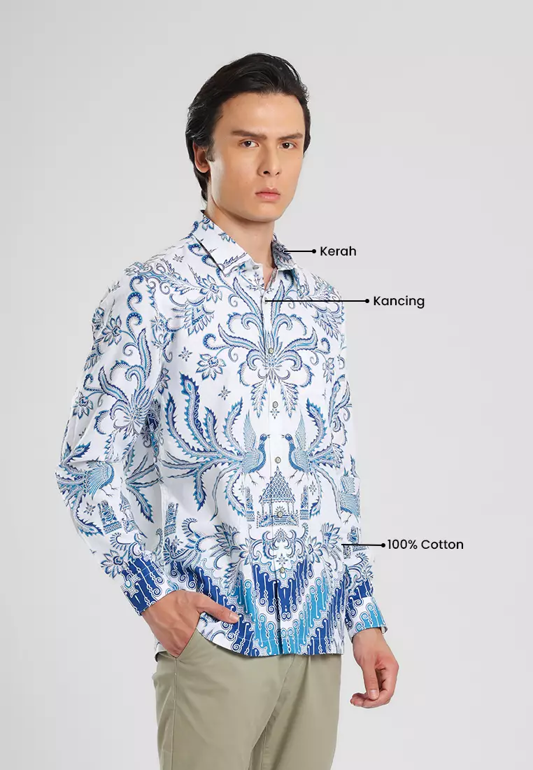 MANZONE - Kemeja Batik Lengan Panjang Pria Pramudjo Modern Fit - Blue Warna Blue