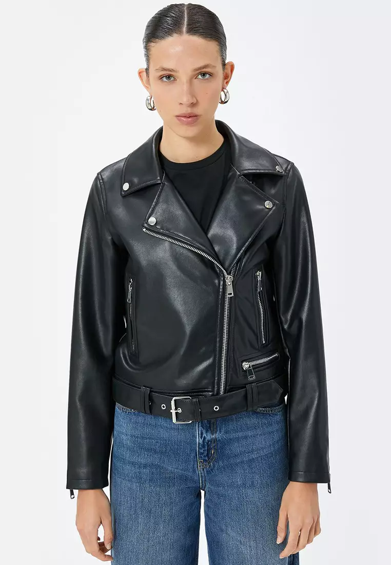 Buy KOTON Faux Leather Jacket Zipper Double Breasted With Pocket