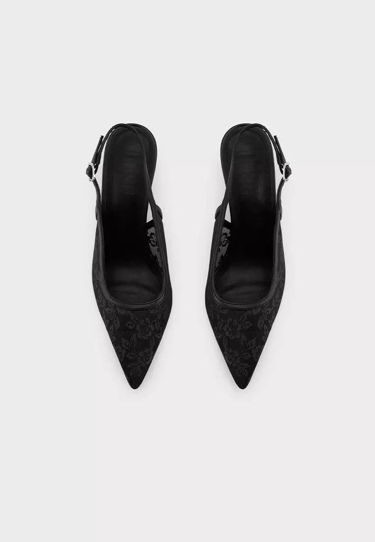 MESH FLORAL SLINGBACK HIGH HEEL PUMP