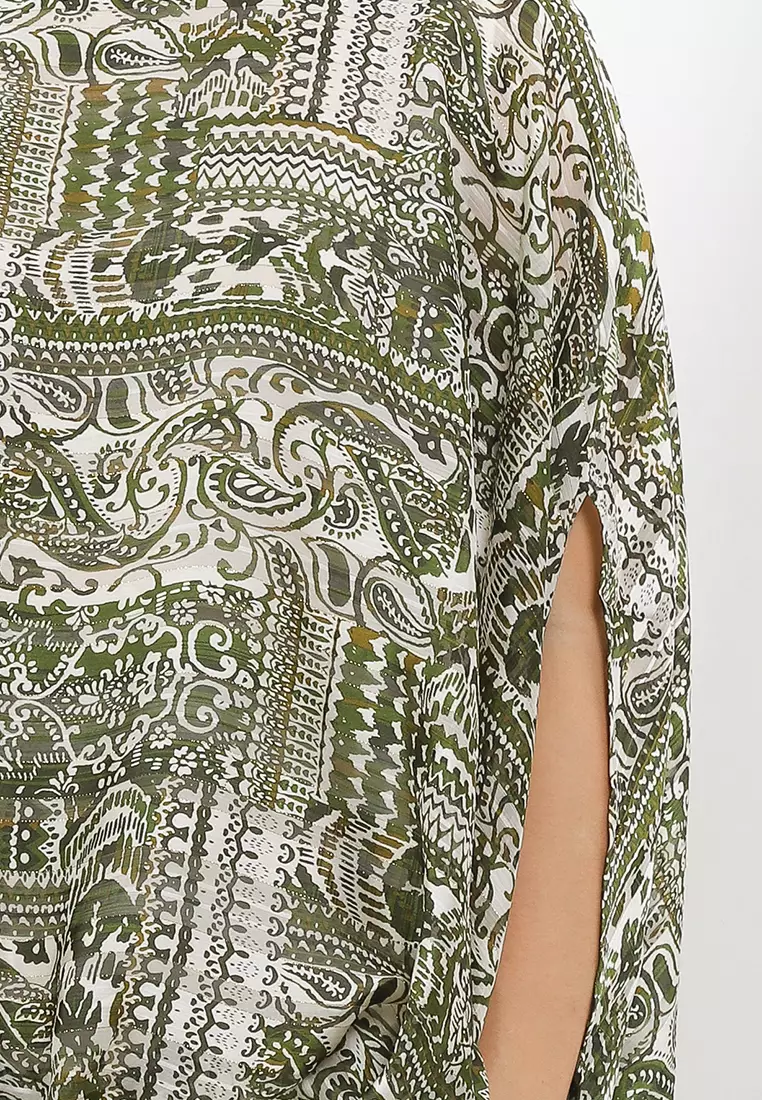 Gold Stripes Paisley Print Bubble Blouse