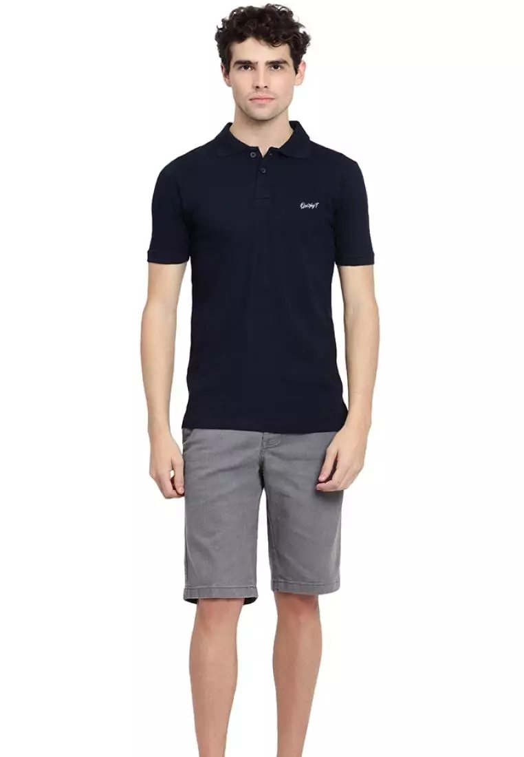 男式纯蓝色 QuirkyT Polo 领棉质短袖彩色 T 恤/T 恤