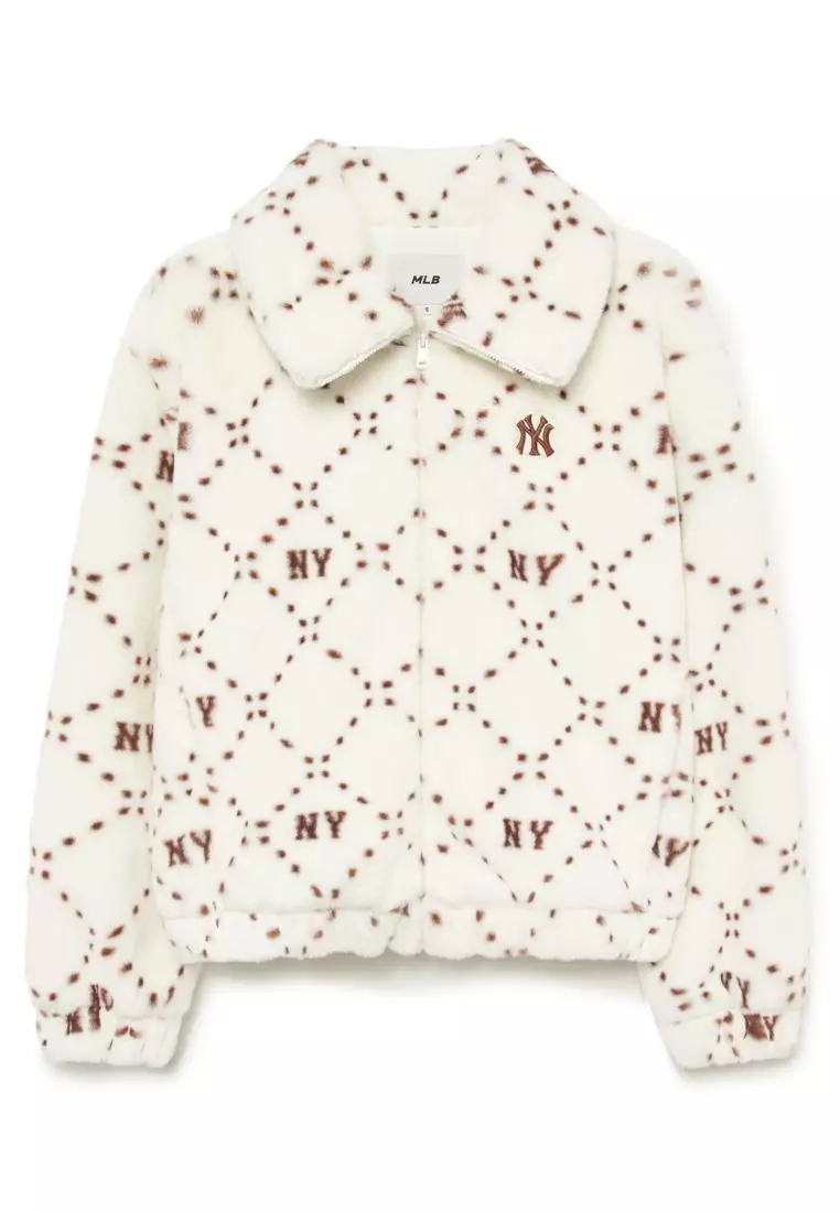 MLB WOMENS DIA MONOGRAM CROP ECO FUR JACKET NEW YORK YANKEES