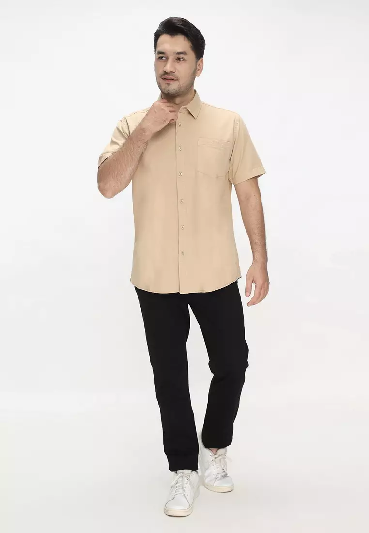 POLICE Kemeja Polos Cotton Khaky Muda Regular Fit Pria