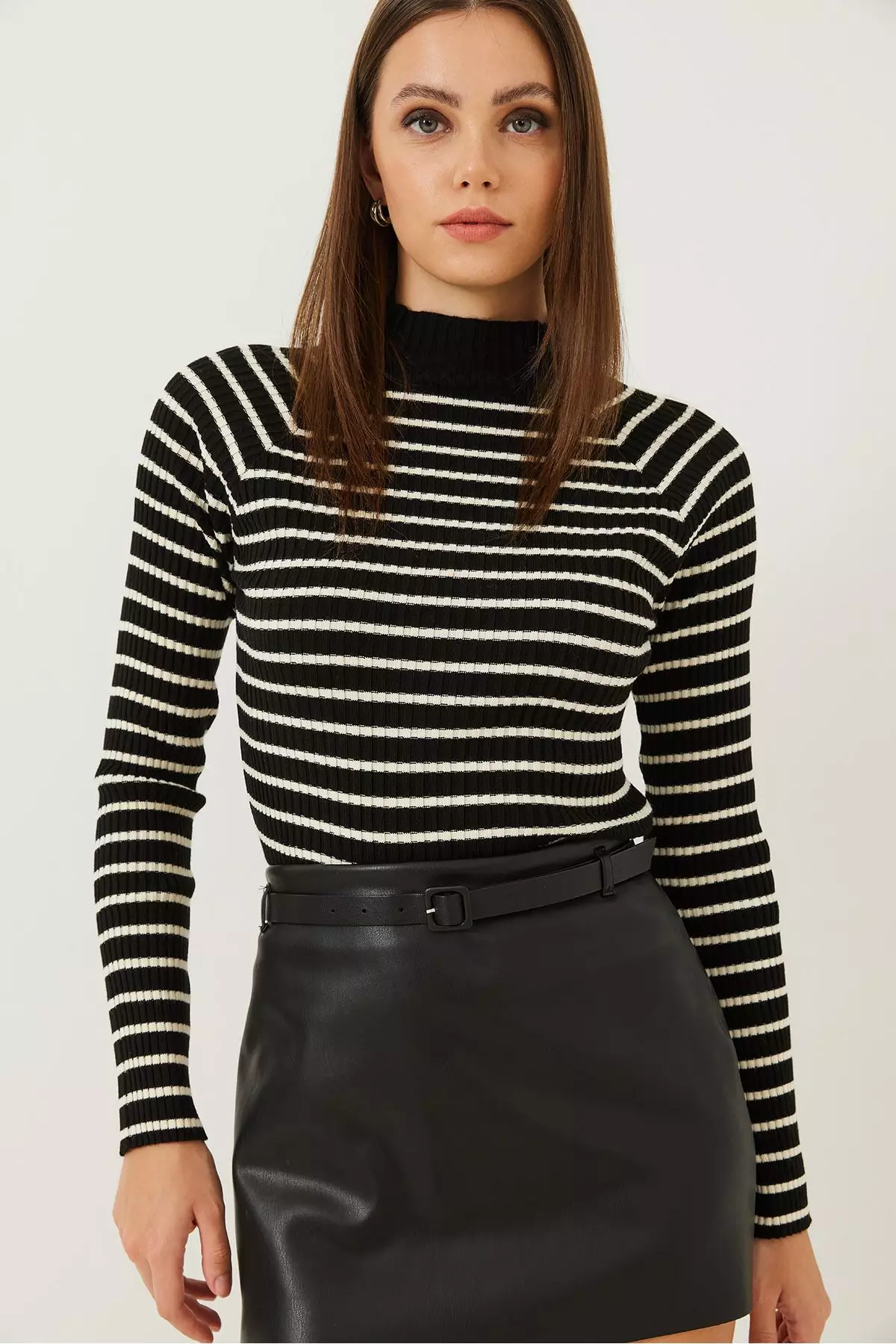 Women's Striped Turtleneck Sweater