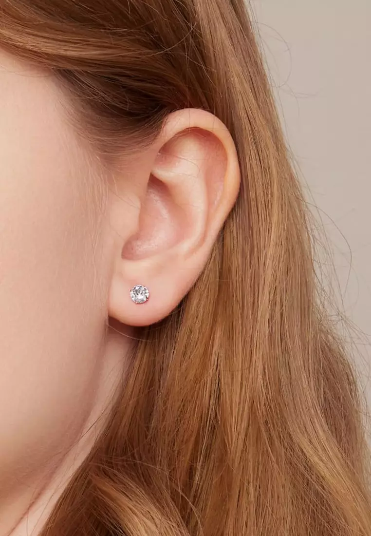 Solid Silver Mary Anne Crystal Stud Earrings In Rose Gold