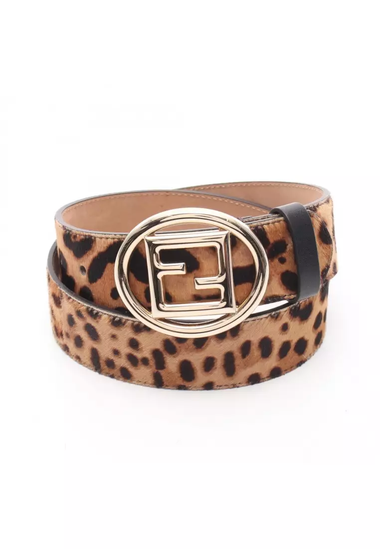 Fendi Pre-Loved Fendi FF logo buckle, leopard gold hardware 