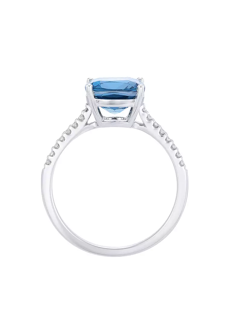 HABIB Cushion Cut Blue Topaz and Diamond Ring in 375/9K White Gold 265481222(WG)-BTOPZ