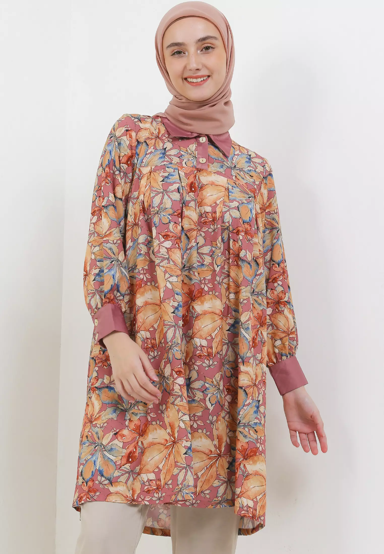 Jual Mfmw Mfmw Omiska Tunik Dusty Pink Motif Bunga Original Zalora Indonesia