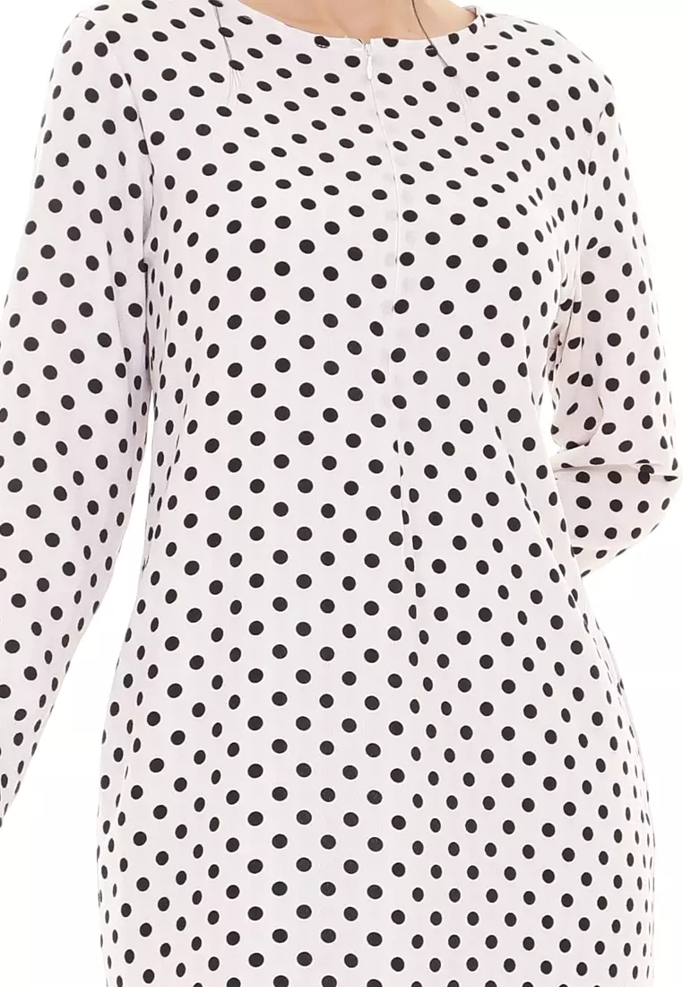 Rina Polka Dot Printed Kurung Basic Modern in White