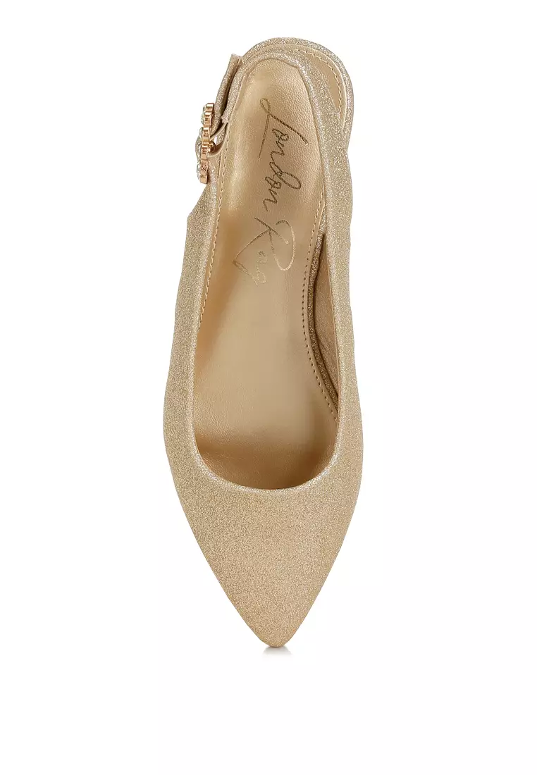 Glitter Slingback Flat Sandals in Gold