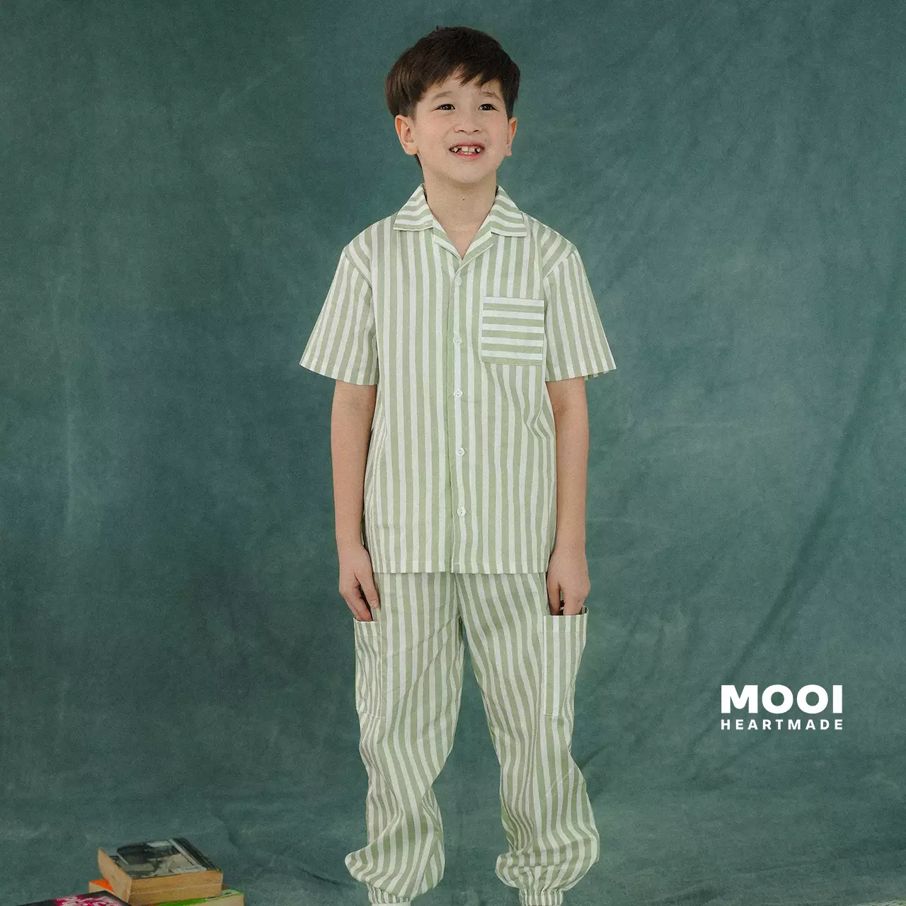 Mooi Kemeja Anak Laki-laki Kemeja Katun Motif Arka Striped Shirt - Clary Sage