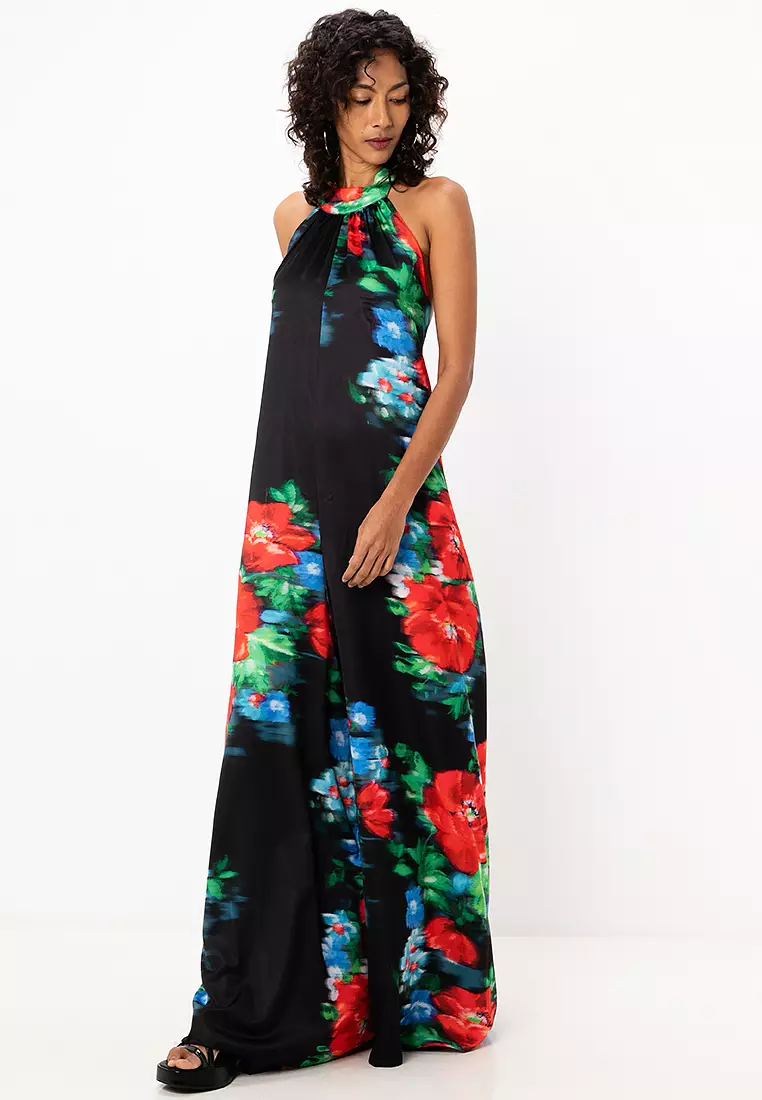 Satin Halter Neck Backless Wide Leg Jumpsuit