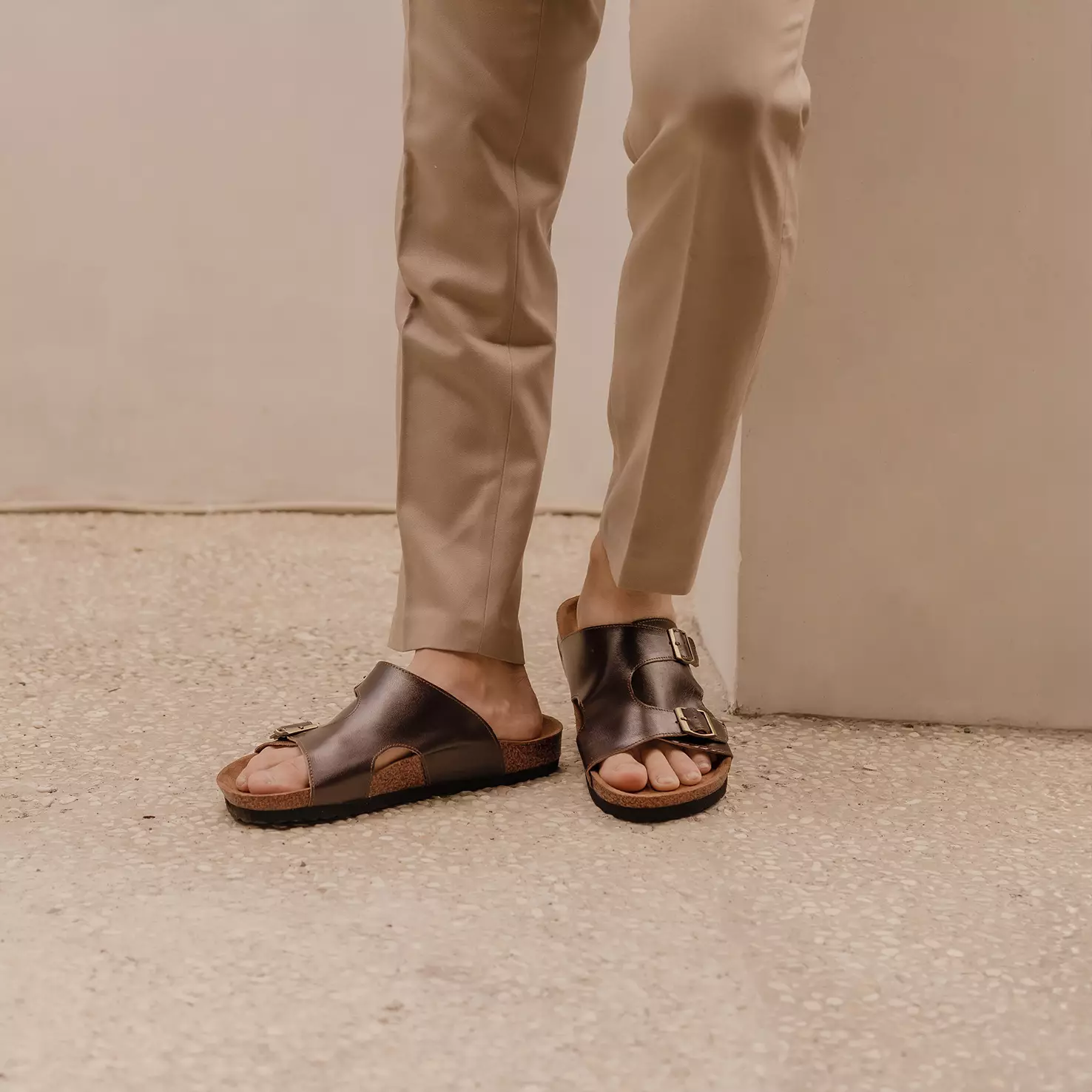 Sandal Pria Marhadi Sendal Slide Kulit Genuine Leather - Karten Black