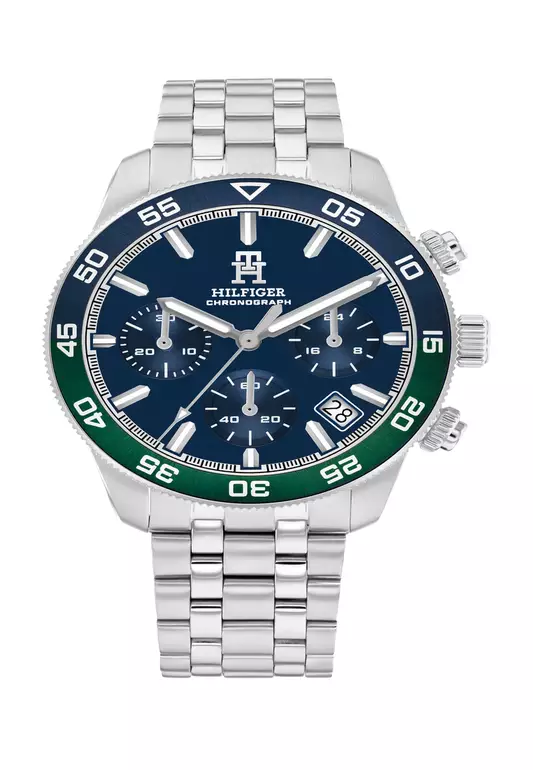 Men's Stainless Steel Bracelet and Blue Dial Quartz Fashion Chrono Watch - TH1792185