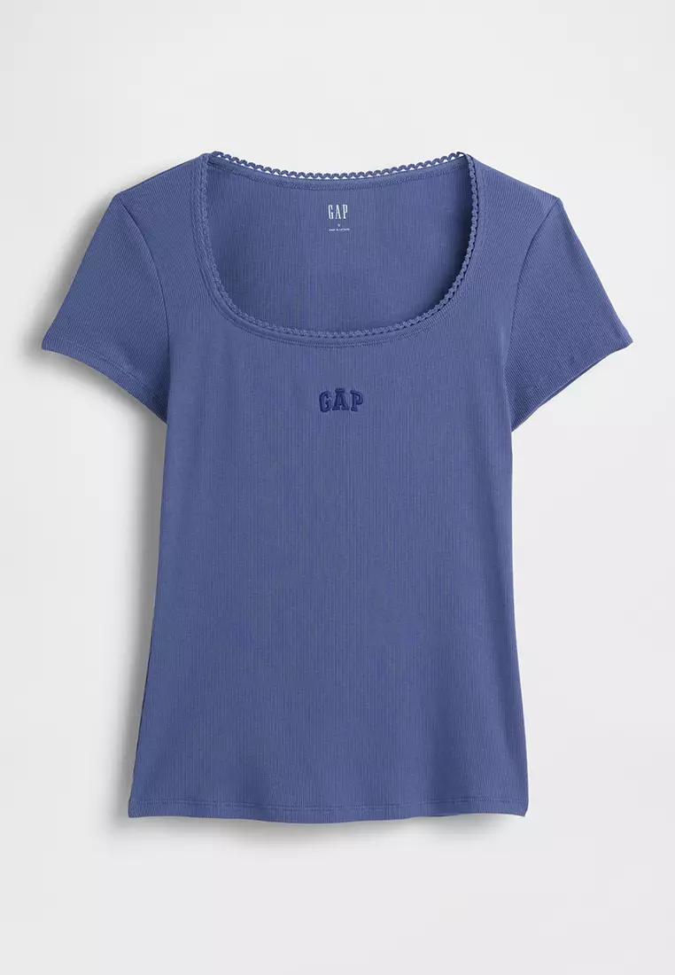Ribbed Logo Scoop Neck Top