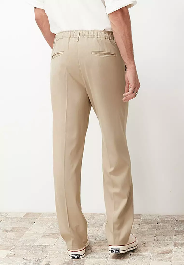 Beige Pleated Classic Baggy Fit Fabric Trousers TMNSS24PL00024
