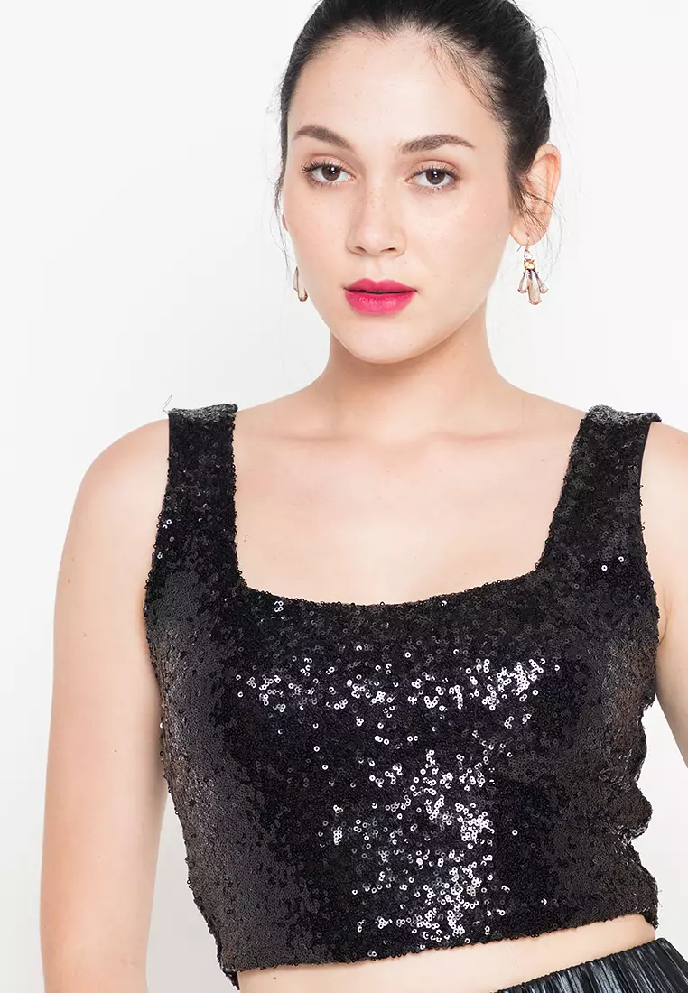 Shiny Thingz Squareneck Sequined Croptop
