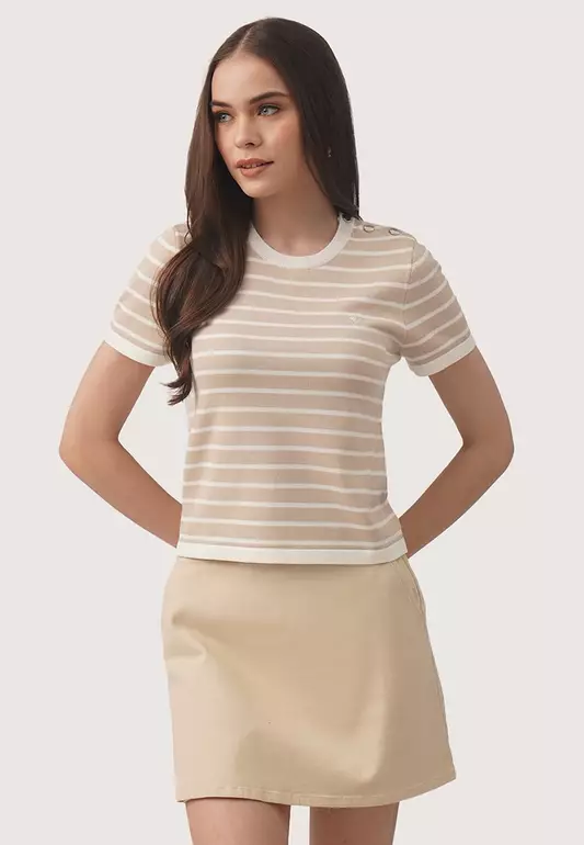 Striped T-Shirt With Button Detail