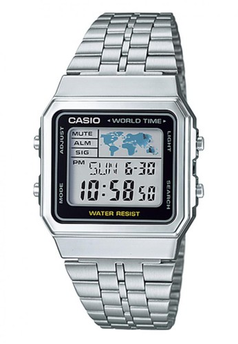 Casio Digital Jam Tangan Wanita Silver Strap Rantai A-500WA-1D Original