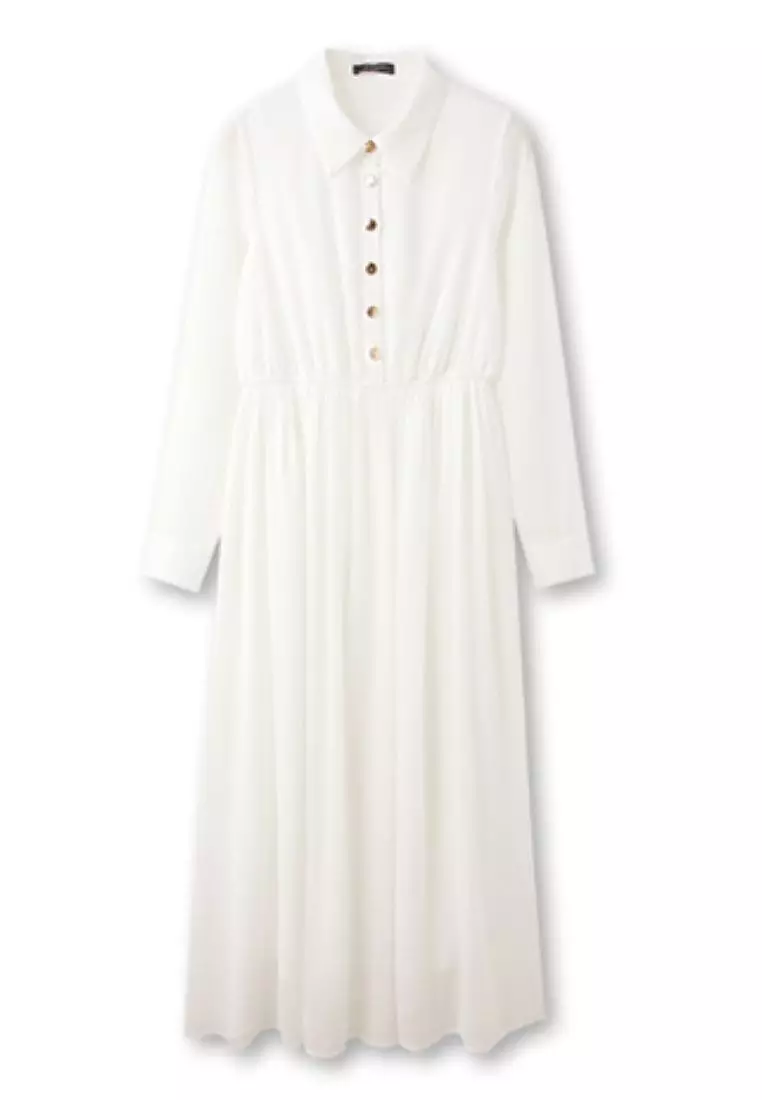 Chiffon Button-Down Shirt Collar Long Dress [DA8044]