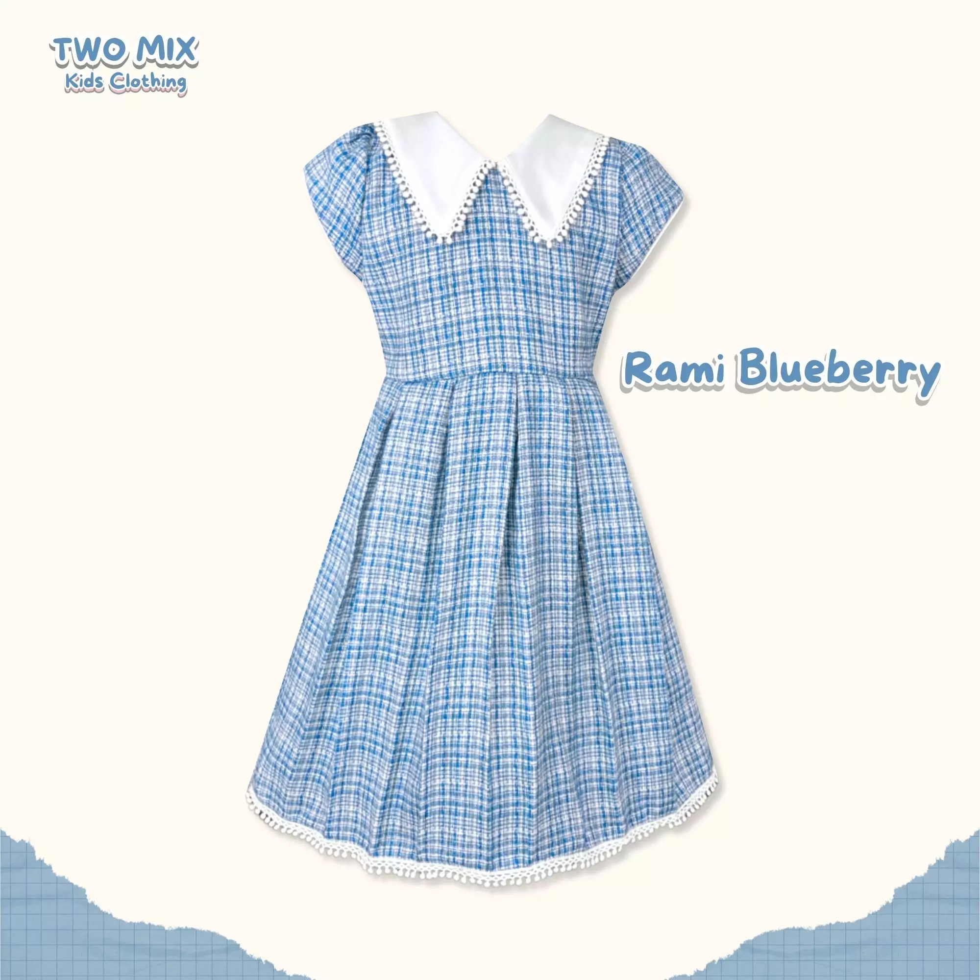 Two Mix - Baju Dress Anak Perempuan Lebaran 2025 1-12 Tahun 4432 Blueberry