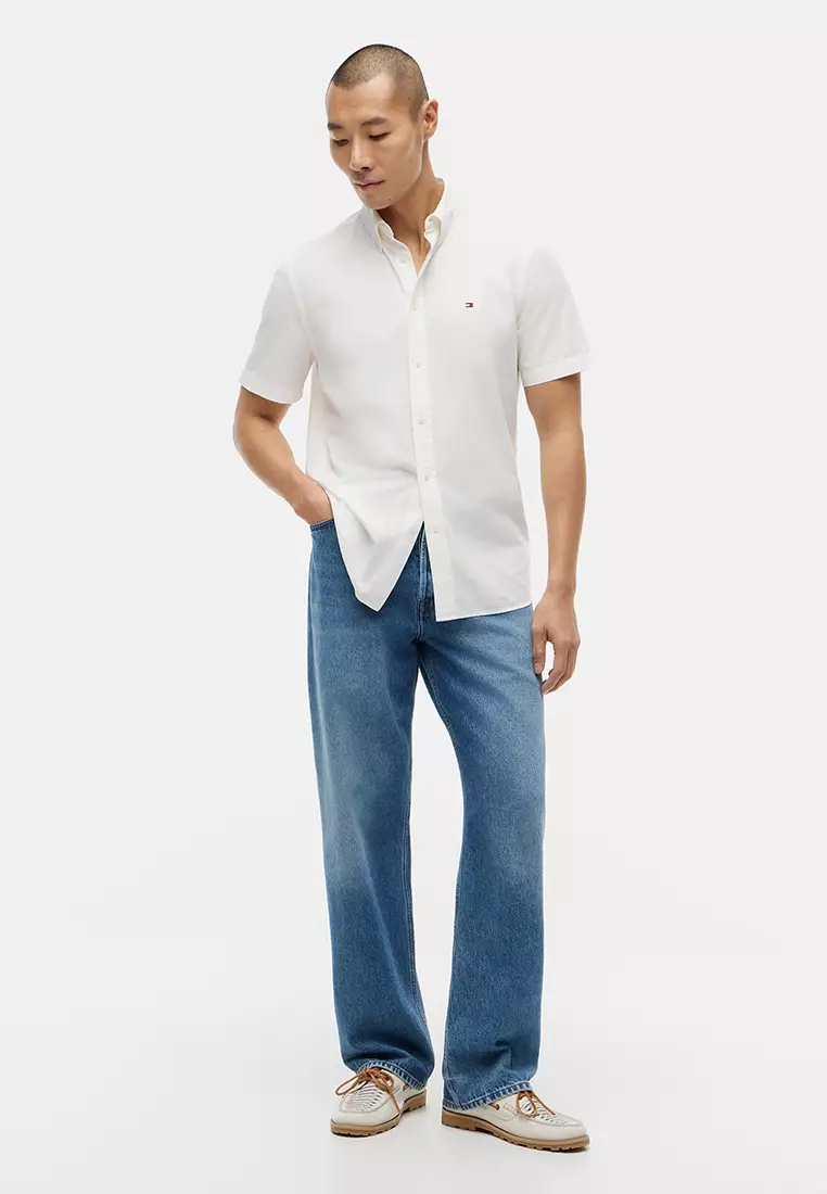 Regular Fit Washed Poplin Short Sleeves Shirt - Th Mainline