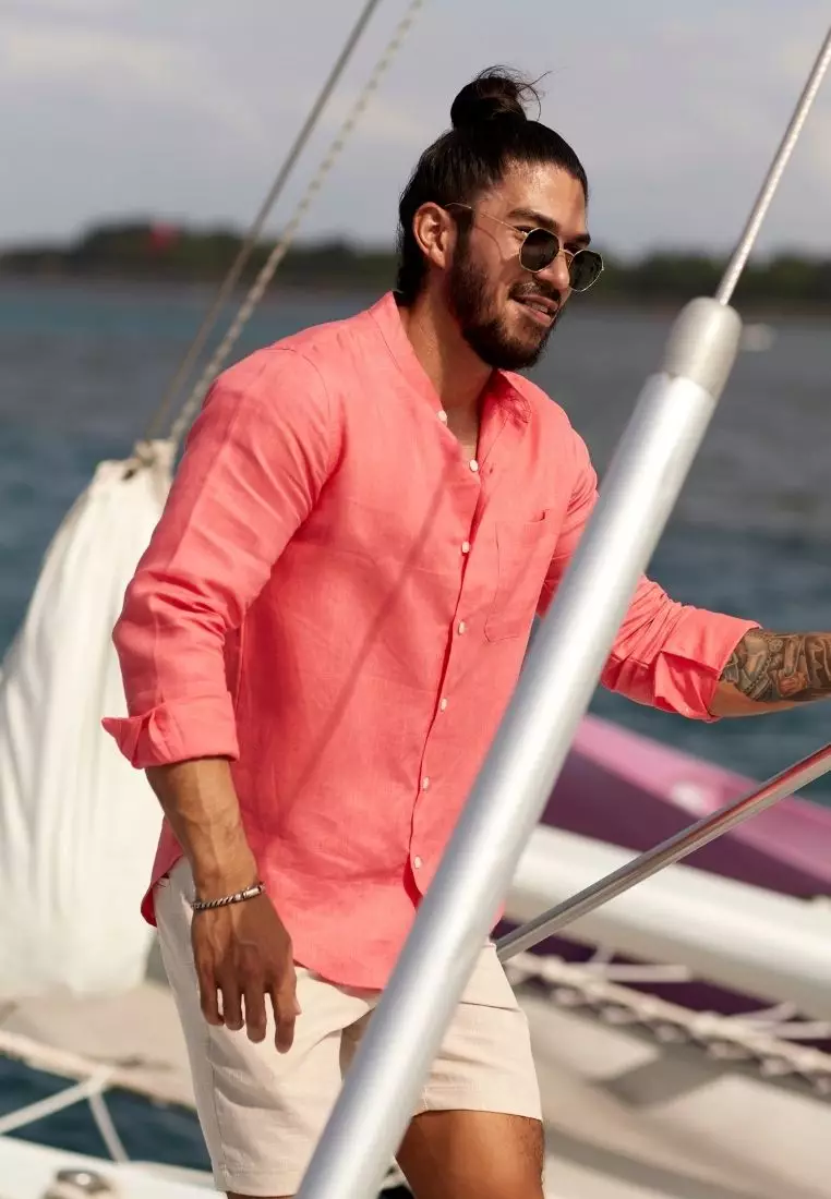 Myrtle Kemeja Linen Lengan Panjang Pria Pink | Linen Long Sleeve Shirt Men Pink