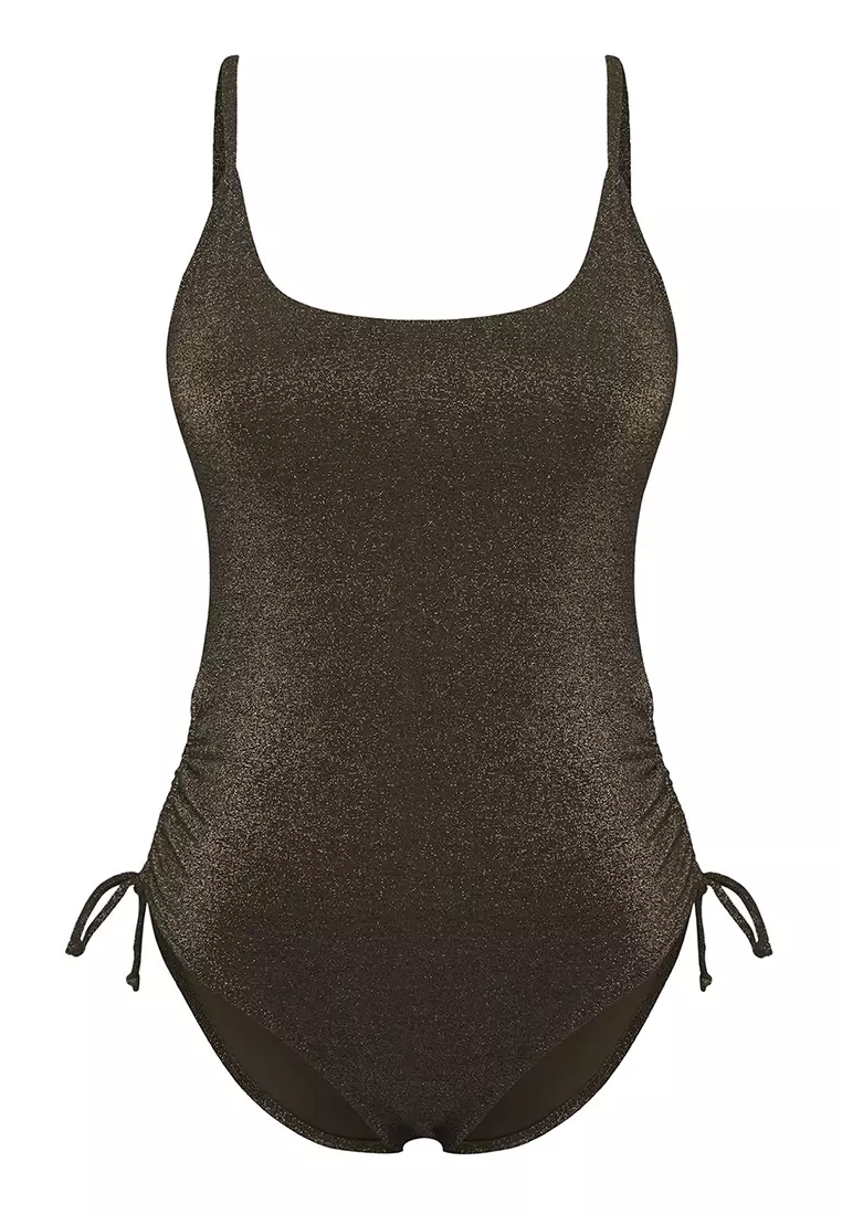 Scoop Neck Ruched Lurex Swimsuit