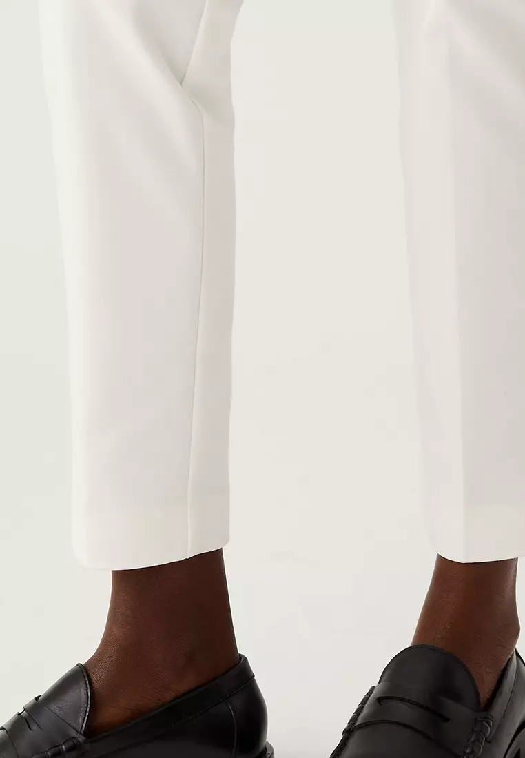 Cotton Blend Slim Fit Ankle Grazer Trousers