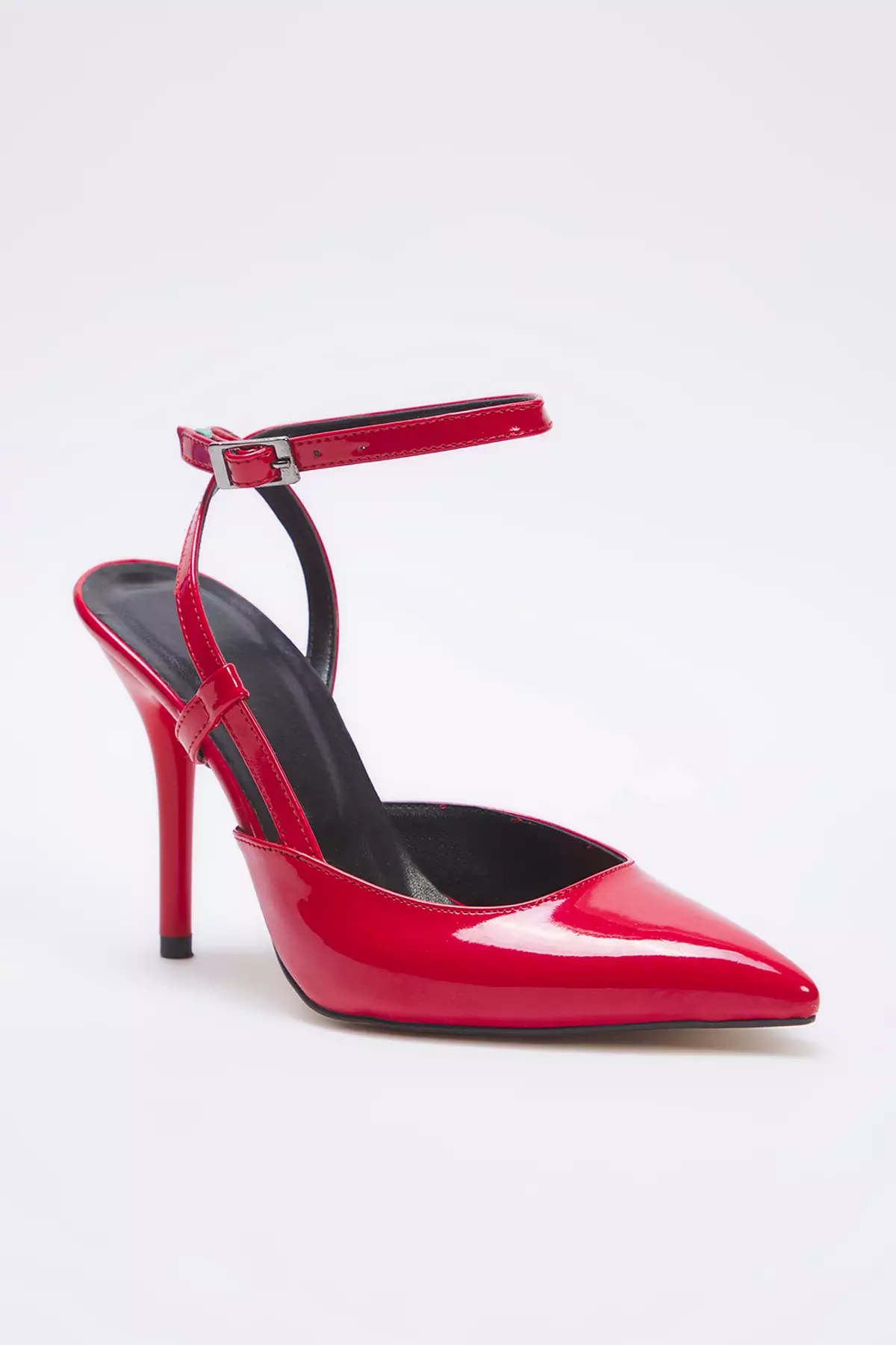 Red Patent Leather Ankle Strap Pointed Toe Women Classic Thin Heels Shoes Takss25To00081