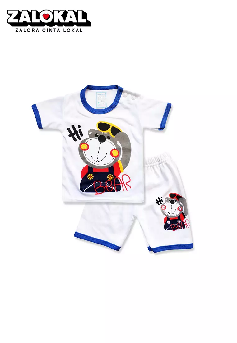 Skabe Pakaian Bayi Anak Laki Laki Baju Atasan Oblong Lengan Pendek Motif Hi Bear Setelan Celana Kaos All Size Baby Putih Untuk Usia 0 Sampai 6 Bulan 2988 Everyday Waka Kids Wakakids