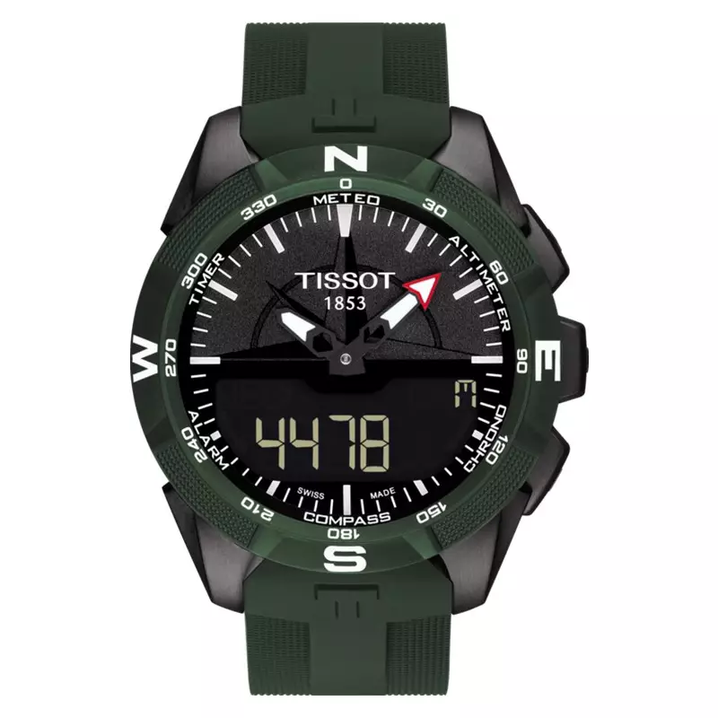 Jam Tangan Pria TISSOT T-Touch Expert Solar II T110.420.47.051.00 Black Dial Green Rubber Strap