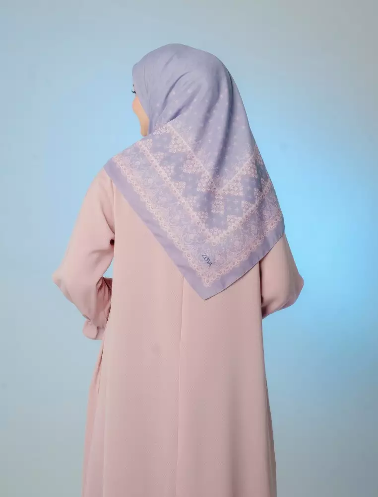 ZOLA Scarf Blue - Kerudung Hijab Segiempat Motif With Pouch Ziplock - Bahan Poly Fine - Ukuran 110x110