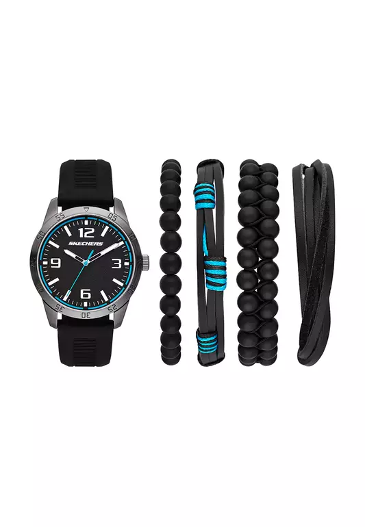 Black and Turquoise Stackable Watch and Bracelet Set SKC-SR9092