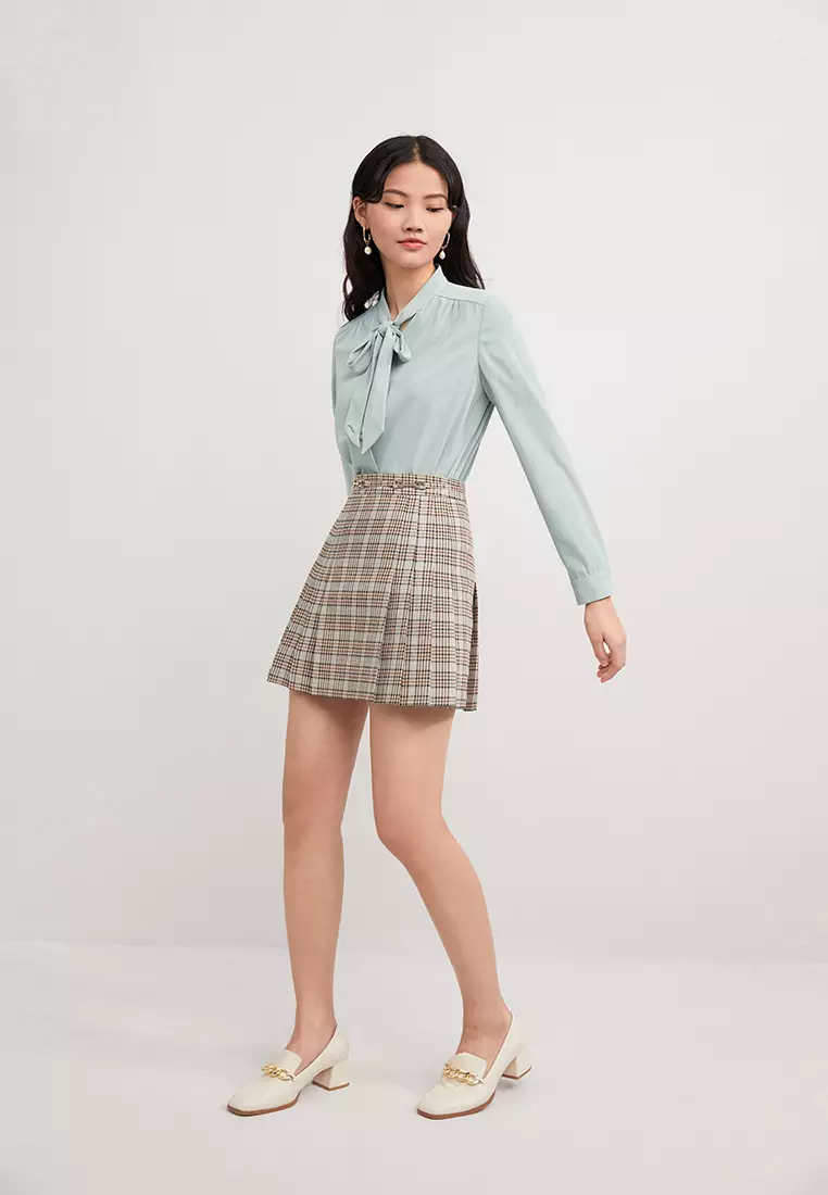 Ribbon Collar Long Sleeve Button Blouse