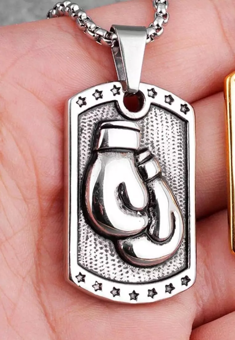 Aksesoris Pria Boxing Glove pair  Pendant Premium Stainless Steel Necklace Kalung Pria Silver