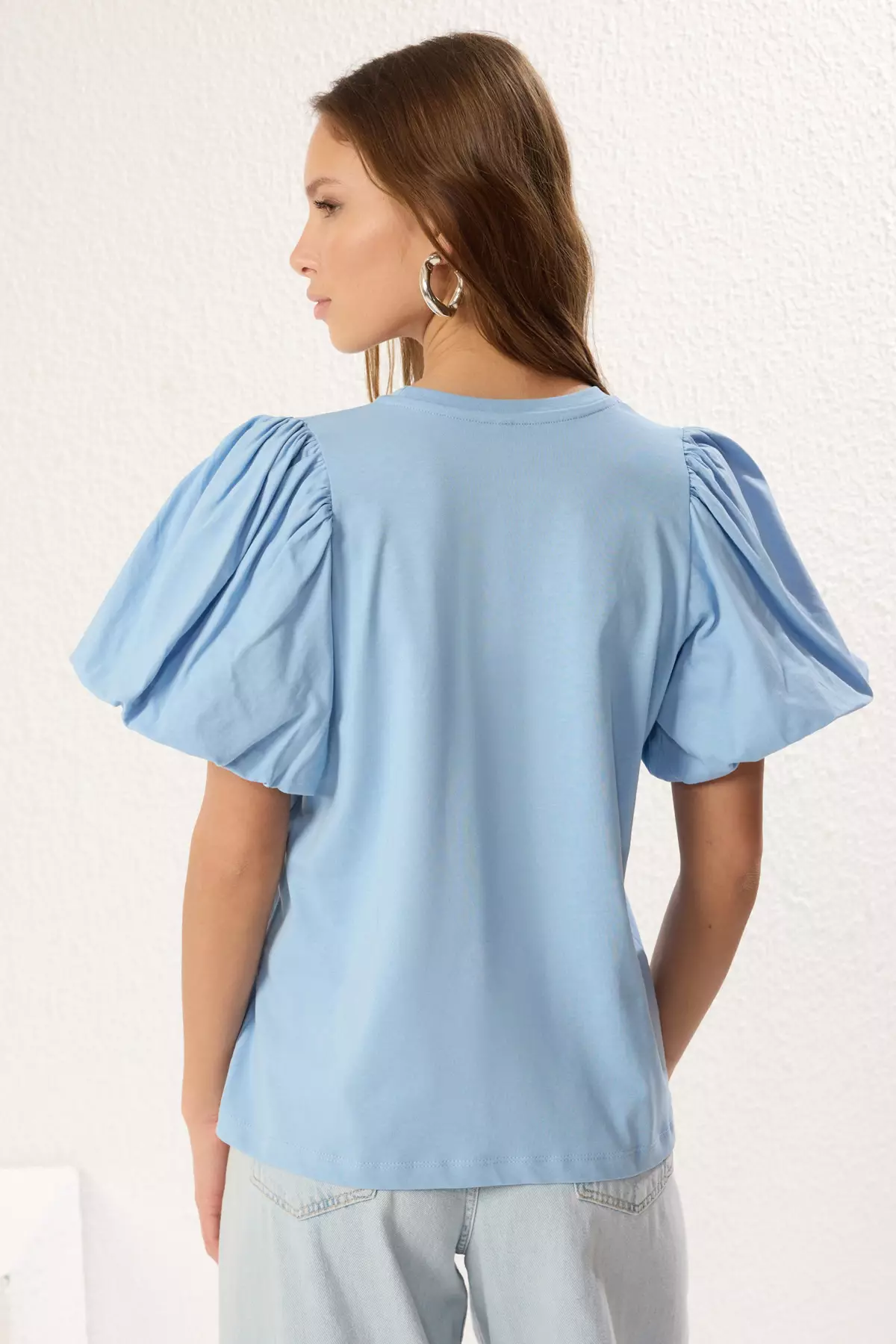 Buy Trendyol Light Blue Balloon Sleeve Detail Regular