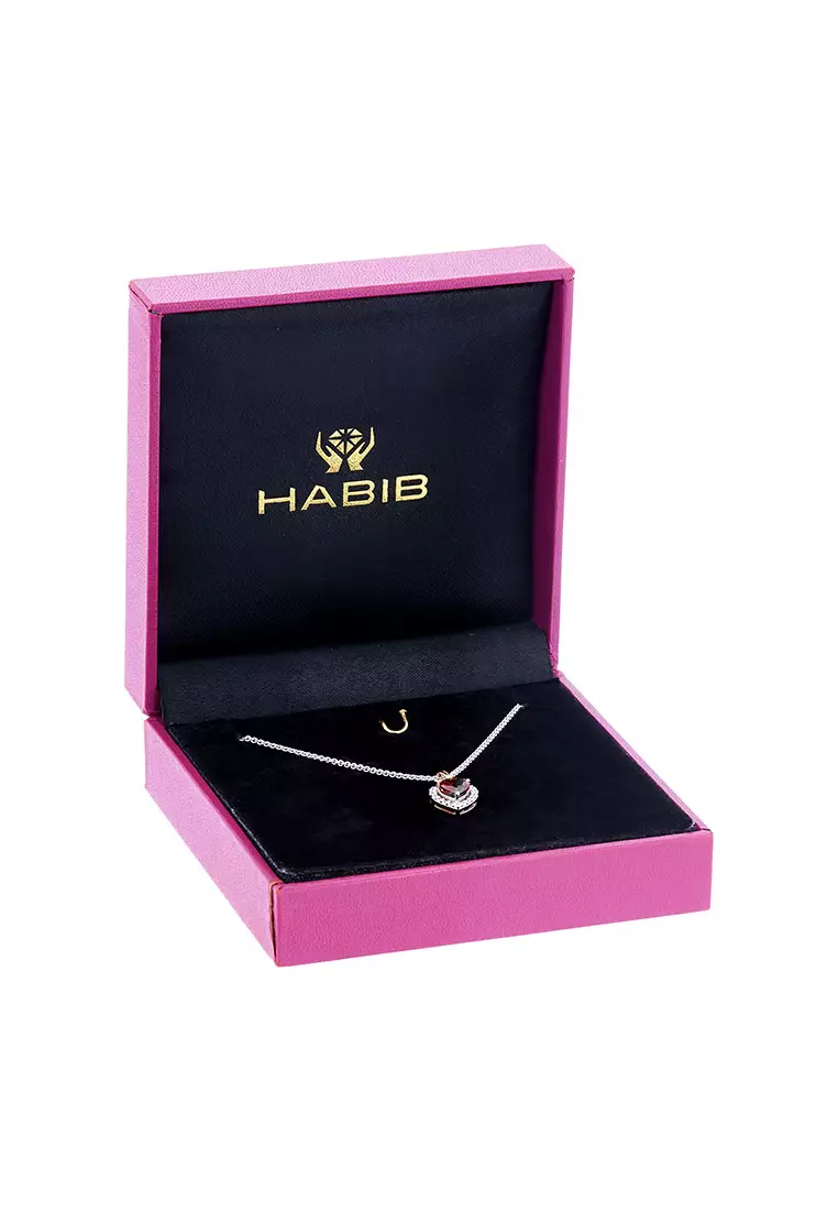 HABIB Heart Cut Garnet Gemstone and Diamond Necklace in 375/9K White Gold 265610123(N)-GARN