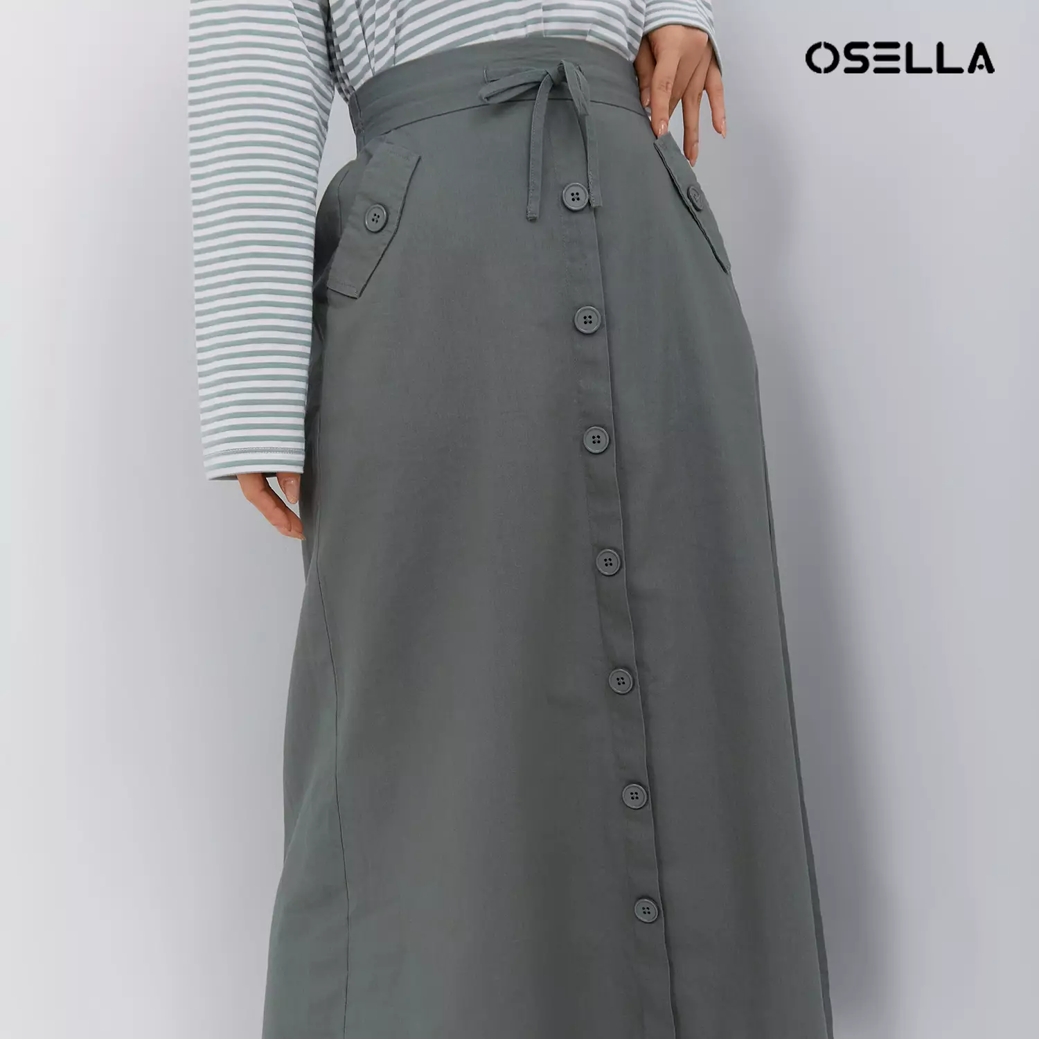 [NEW] Osella Lindy Long Skirt With Buttons 21874001 | Rok Wanita Warna olive