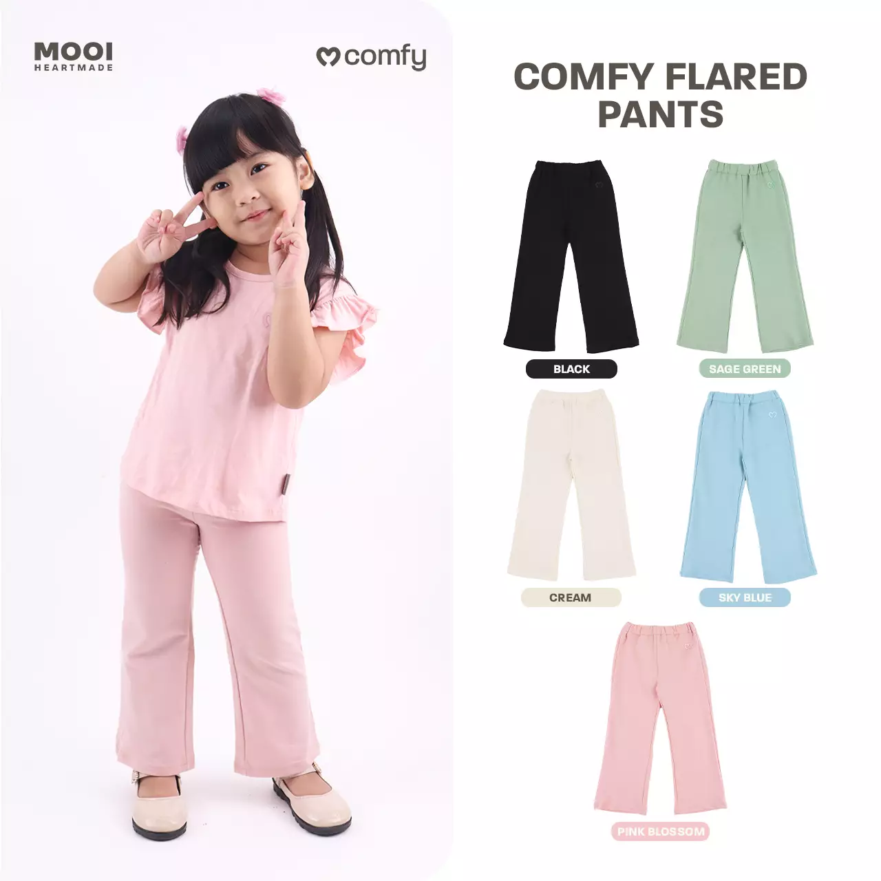 Mooi Celana Panjang Anak Perempuan Comfy Flared Pants - Sage Green